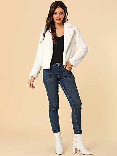 Allegra K Women's Cropped Faxu Fur Jacket Lapel 2026 Winter Fur Coat Outfit - color: White, size: Medium