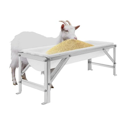 Heavy-Duty Galvanized Steel Frame Feed Trough | Goat Feeder, Pig Feeder, Horse Feeder | 9.25 Gallon PP Trough | Floor-Standing Design for Farms, Pens & Sheds | Easy Assembly (White) - color: White