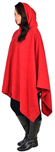 Dare2BStylish Women Poncho Style Hoodie Sweater Fleece Cover Up for Cold Weather - color: Red