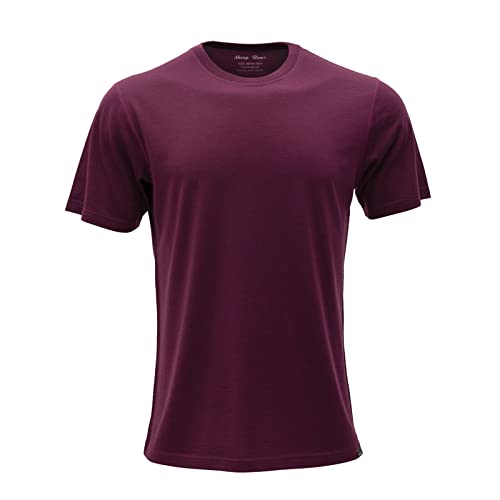 SHEEP RUN Men's Merino Wool Lightweight Hiking Running Workout Breathable Base Layer T Shirt - color: Mahogany, size: Medium