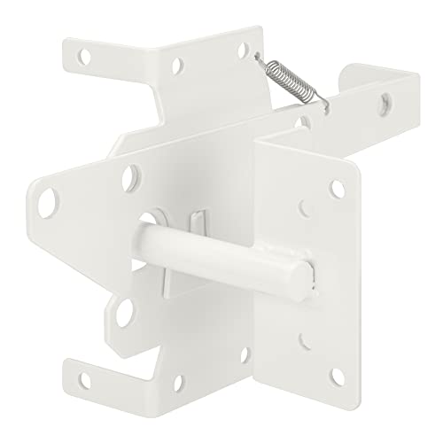 Self-Locking Gate Latch Heavy-Duty for Wood Gate, Steel White, 2pcs - color: White