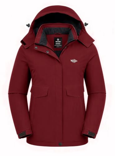 wantdo Women's Waterproof Ski Jacket Warm Fleece Lined Snow Winter Coat | 10000mm Waterproof Snowboard Jacket for Skiing, Hiking, Commute, Removable Hood, 6 Pocket, Windproof Warm -10°F to 50°F - color: Red, size: Medium