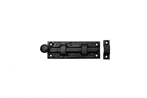 Renovators Supply Manufacturing Slide Bolt Latch 4 in. Black Wrought Iron Slide Bolt with Catch and Mounting Hardware Pack of 2