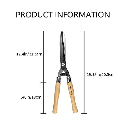 Berry&Bird Garden Hedge Shears,19.88''Heavy Duty Pruning Shear for Trimming Borders and Bushes, Manual Hedge Clippers with Wooden Handles & Carbon Steel Sharp Blades Gardening Scissors
