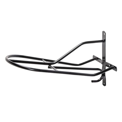 EASY-UP Black English & Western Saddle Rack | Organize Tack Room | Sleek and Durable | PVC Coated Steel | Mounts Easily | Includes Hook to Hold a Bridle, Helmet or Other Items