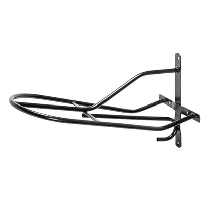 EASY-UP Black English & Western Saddle Rack | Organize Tack Room | Sleek and Durable | PVC Coated Steel | Mounts Easily | Includes Hook to Hold a Bridle, Helmet or Other Items