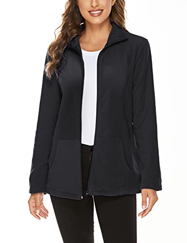 Hibelle Women's Outdoor Full-Zip Thermal Fleece Jacket with Pockets - color: 201-black, size: Medium