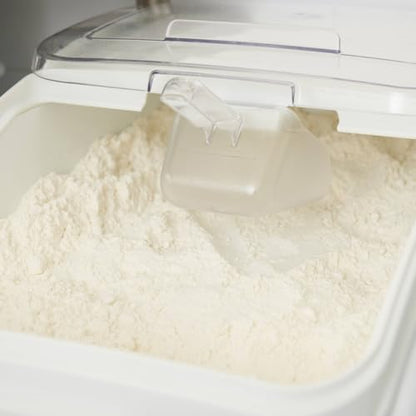 Rubbermaid Commercial Products ProSave Shelf-Storage Ingredient Bin With Scoop, 600-Cup capacity, Plastic, White, Sliding Lid, Container with Wheels for Kitchen/Restaurant Food Organization - size: 600 Cup