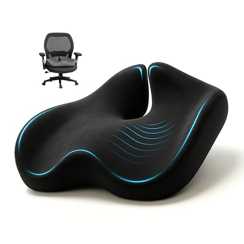Office Chair Cushion for Back & Tailbone, Sciatica Pain Relief Pillow | Extra Large Seat Cushion and Tailbone Pain Relief Cushion for long desk work, coccyx pressure and Sciatica Pillow (Black) - color: Black