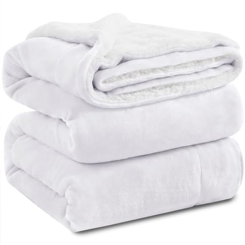KAWAHOME Sherpa Fleece Twin Size Blanket for Bed, Extra Warm Heavy Thick - color: White, size: Twin ( 66" X 90" )