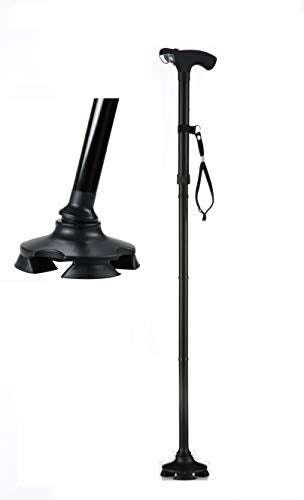 Short Self-Standing Cane with 4 Feet and Light - Best Walking Cane -