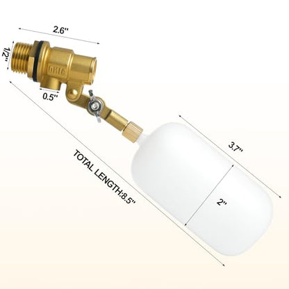 2Pcs 1/2 Inch Brass Water Float Valve-Pool Auto Fill Float Valve-Float Valve for Water Tank-Garden Hose Float Valve, Automatic Water Level Control for Pool, Pond, Fountain, Aquarium
