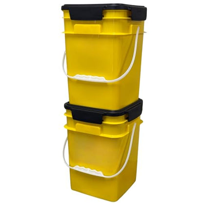 House Naturals 4 Gallon Square Food Grade Plastic Bucket with Lid, Made in USA (Pack of 2) BPA Free (Yellow/Purple) - color: Yellow/Purple