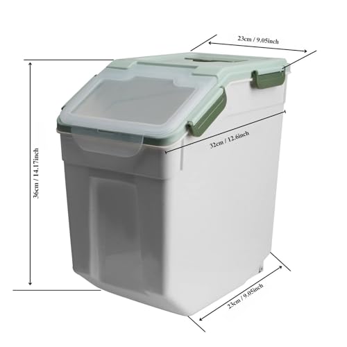 25 lbs Large Flour Storage Container 4 Pack, Airtight Rice Storage Containers with Wheels Seal Locking Lid, Measuring Cup, Scoop, BPA Free Dry Food Bin for Beans, Sugar, Grain - Green - color: 4Pcs 25LB Green