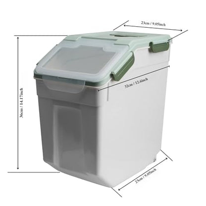 25 lbs Large Flour Storage Container 4 Pack, Airtight Rice Storage Containers with Wheels Seal Locking Lid, Measuring Cup, Scoop, BPA Free Dry Food Bin for Beans, Sugar, Grain - Green - color: 4Pcs 25LB Green
