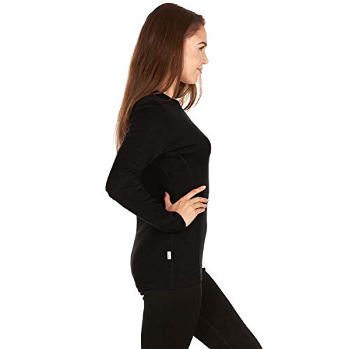 100% Merino Wool - Women's Midweight Base Layer - Long Sleeve Crew - color: 235 Midweight Black, size: Large