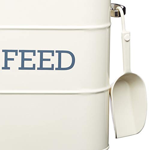 KitchenCraft Living Nostalgia Pet Food Storage Tin with Metal Scoop, Dog Food Bin, Dry Animal Feed Biscuit Metal Container for Bird, Cat, Rabbit, Guinea Pigs, Antique Cream