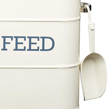 KitchenCraft Living Nostalgia Pet Food Storage Tin with Metal Scoop, Dog Food Bin, Dry Animal Feed Biscuit Metal Container for Bird, Cat, Rabbit, Guinea Pigs, Antique Cream