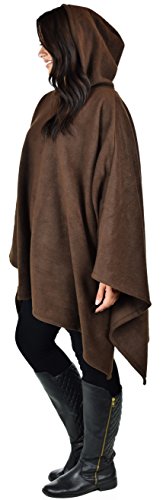 Dare2BStylish Women Poncho Style Hoodie Sweater Fleece Cover Up for Cold Weather - color: Brown