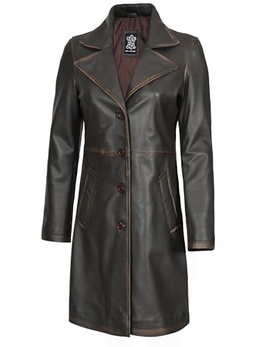 fjackets Lambskin Stylish Leather Car Coats for Womens - Real Long Leather Jacket Women Casual Leather Coat - color: Ruboff, size: Medium