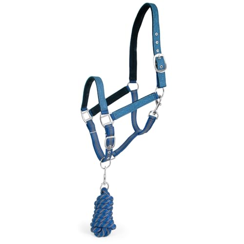 Jeffers Poplar Head Adjustable Padded Nylon Halter & Matching Lead Set with Quick Snap for Horses, Full Size Horse Halter with Padded Noseband & Crown, Equestrian Training Tack for Stable or Ranch Us - color: Blue Jean Baby