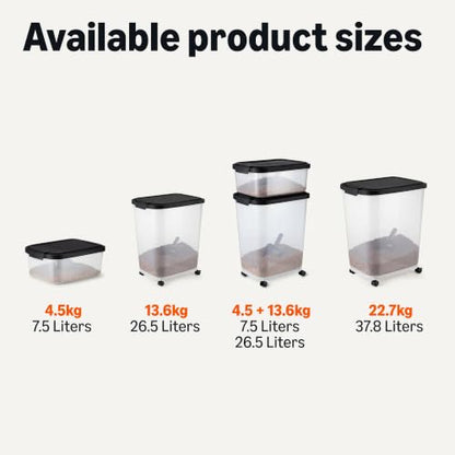 Amazon Basics Pet Food Storage Container with Wheels, BPA-Free, Detachable Scoop, 30lbs Capacity, Reliable Seal - size: 30lbs