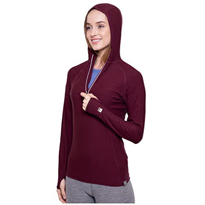 MERIWOOL Women’s Base Layer Hoodie Lightweight Merino Wool Long Sleeve Thermal - color: Wine, size: X-Small