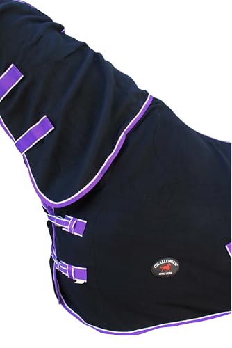Challenger Horse Sheet Polar Fleece Cooler Exercise Blanket Wicks Moisture 4391N - color: Black / Purple-White Trim, size: 76 inches