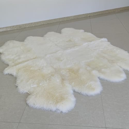 Champlus Genuine Australian Merino Sheepskin Rug, 6.5x7 ft Sheep Skin Rug, Lambskin Area Rug, 8-Pelt, White - size: 6'6" x 7' (Oblong)