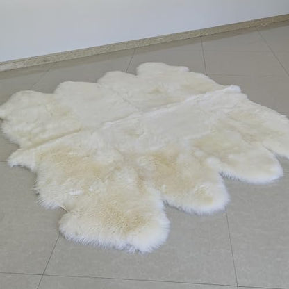 Champlus Genuine Australian Merino Sheepskin Rug, 6.5x7 ft Sheep Skin Rug, Lambskin Area Rug, 8-Pelt, White - size: 6'6" x 7' (Oblong)