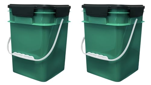 House Naturals 4 Gallon Square Food Grade Plastic Bucket with Lid, Made in USA (Pack of 2) (Dark Green) - color: Dark Green