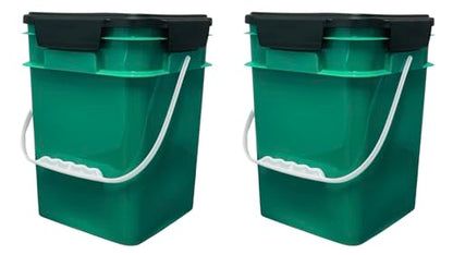House Naturals 4 Gallon Square Food Grade Plastic Bucket with Lid, Made in USA (Pack of 2) (Dark Green) - color: Dark Green