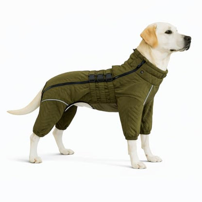 Warm Dog Coat Double Layers Dog Vest, 4 Legs Covered Windproof Waterproof Reflective, Olive S - color: Olive, size: S (back 11")