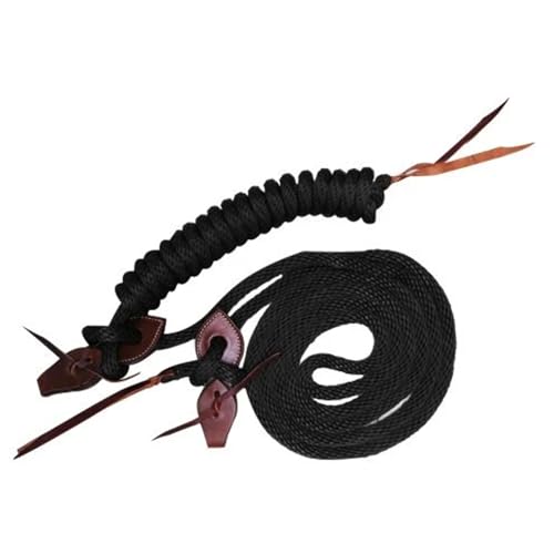 Showman 22' Round Braided Nylon Mecate Reins w/Leather Slobber Straps - color: Black