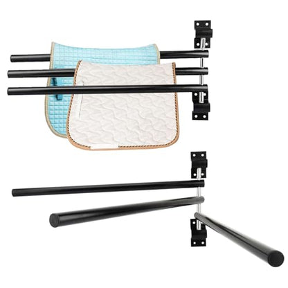 2 Pack Saddle Pad Rack with 3 Bar,Wall Mounted Swinging Horse Blanket Rack for Hanging Blankets & Pads, Ideal for Horse Stall, Tack Room, Stable and Barn