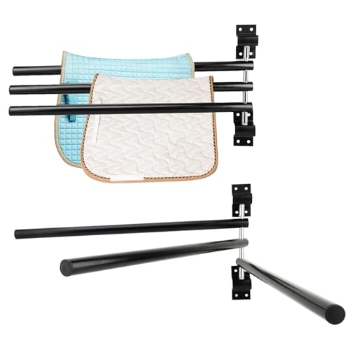 2 Pack Saddle Pad Rack with 3 Bar,Wall Mounted Swinging Horse Blanket Rack for Hanging Blankets & Pads, Ideal for Horse Stall, Tack Room, Stable and Barn
