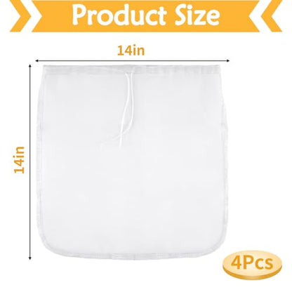 XXL 4 Pcs 14" x 14" Nut Milk Bag Reusable, Cheese Cloth Bags for Straining - size: 14" x 14"