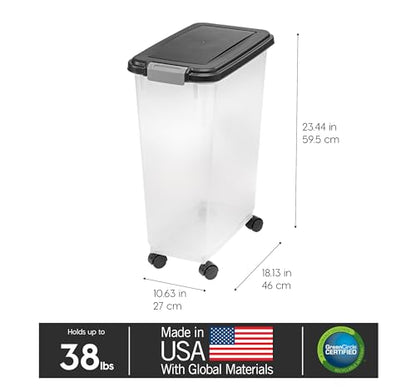 IRIS USA Dog Food Storage Container, Up to 38 lbs, Black, Made in USA - color: Black, size: 38 lbs