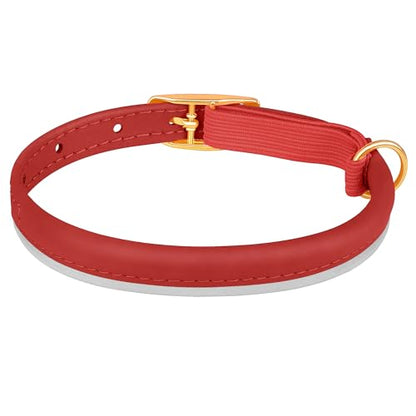 OOPSDOGGY Rolled Leather Cat Collar with Bell - Reflective Kitten Collar with Safety Elastic Strap - Adjustable Small Pet Collars for Boy Girl Cats (Red) - color: Red