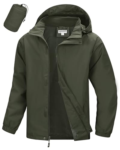 33,000ft Men's Waterproof Rain Jacket Packable Lightweight Hood Rain Shell - color: Dark Green, size: Medium
