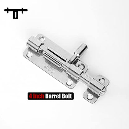 JQK Door Security Slide Latch Lock Barrel Bolt, 304 Stainless Steel Sliding Gate Latches Thickened 1.4mm with Padlock Hole, Silver, 4 Pack HBB120-P4 - color: Silver, size: 4 Pack