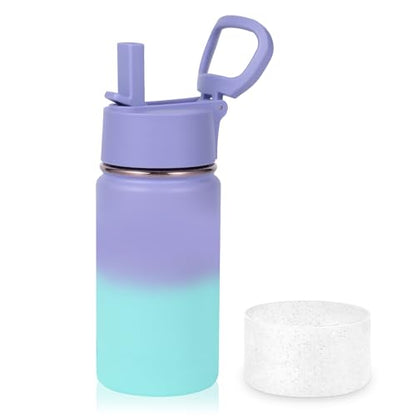Volhoply 14oz KIds Stainless Steel Insulated Leakproof Bottles Water Bottle with Straw Lid and Silicone Boot,BPA-Free Easy Use for Boys&Girls,Double Wall Vacuum Bottles(Purple Blue,1) - color: Purple Blue