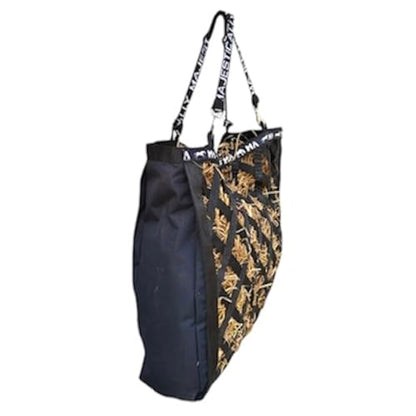 Majestic Ally Double Side Open Slow Feeder Hay Bag - Diamond shaped Obliquely Placed Webbing (Black) - color: Black
