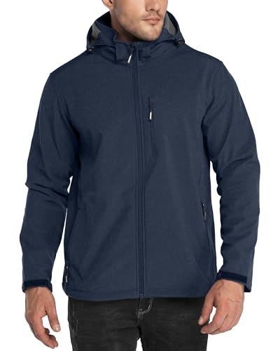 Outdoor Ventures Men's Softshell Jacket Waterproof Fleece Rain Shell Coat - color: Midnight Blue Heather, size: Medium