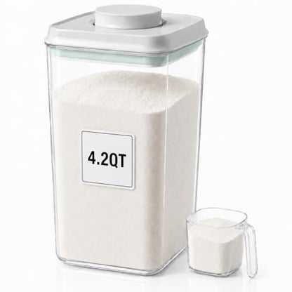 POP Airtight Flour-Rice Food-Storage Container - 4L/4.2Qt Jar with Lid and 3.3Oz Scoop | BPA-Free | Can Hold 5lb of Flour or 5lb of Rice | Stackable and Durable