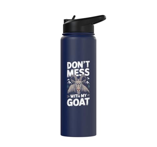 Don´t Mess With My Goat Cute Coat Pygmy Goat Farmer Stainless Steel Insulated Water Bottle - color: Navy Blue