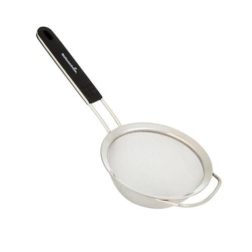 Restaurantware Fine Mesh Strainer 1 Count 14.4" x 7" x 2.9" with Silicone Handle Stainless Steel Extra Fine Mesh Strainer Heat-Resistant Handle Dishwasher-Safe for Rice, Quinoa, Pasta - size: Standard, Extra Fine Mesh-7"