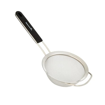 Restaurantware Fine Mesh Strainer 1 Count 14.4" x 7" x 2.9" with Silicone Handle Stainless Steel Extra Fine Mesh Strainer Heat-Resistant Handle Dishwasher-Safe for Rice, Quinoa, Pasta - size: Standard, Extra Fine Mesh-7"