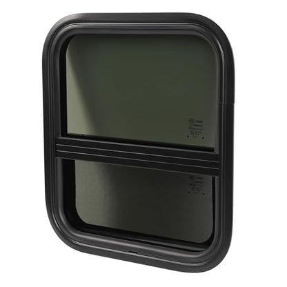 HECASA 17.5" X 15.5" RV Window w/Trim Ring & Mesh Screen for Motor Homes, | Vertical Trailers, Engineering Vehicles Side Window Replacement Tempered Glass Aluminium Black - size: 17.5" W x 15.5" H
