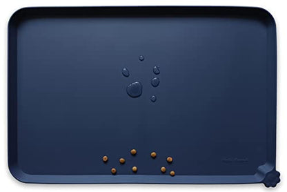 Hoki Found L Silicone Non Slip Pet Dog Cat Bowl Mats - Placemat - Waterproof Dog Cat Food Mats for Carpet - French Navy - color: French Navy, size: 22" x 14"